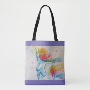 Cute Rainbow Unicorn Waterverf Grocery Canvas tas