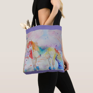 Cute Rainbow Unicorn Waterverf Grocery Canvas tas