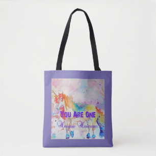 Cute Rainbow Unicorn Waterverf Grocery Canvas tas