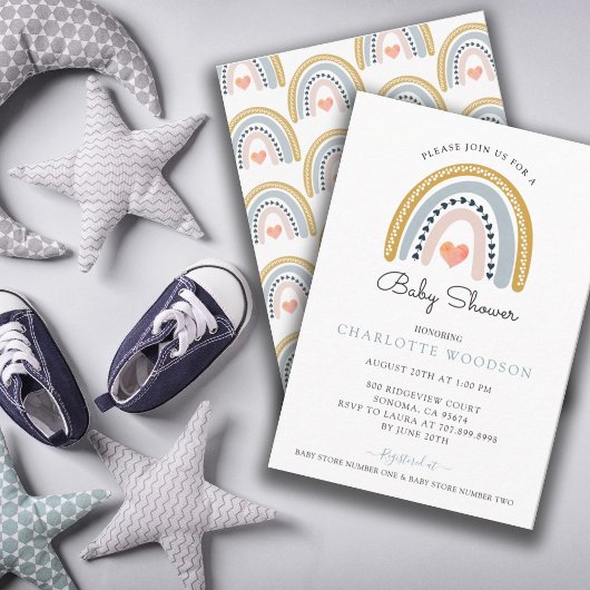 Cute Rainbow Watercolor Boy Baby shower Invitation