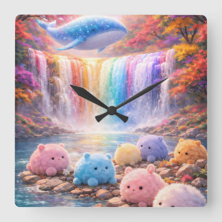 Cute Rainbow Waterfall Kids Wall Clock Decor Vierkante Klok