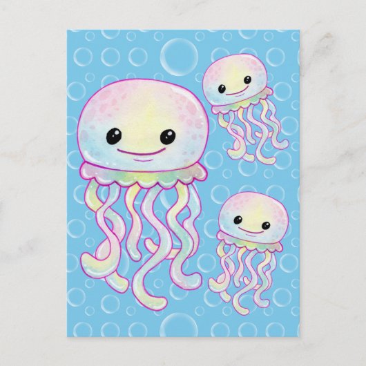 Cute Rainbow Waterverf Jellyfish Briefkaart (Voorkant)