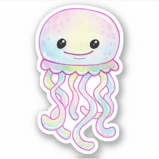 Cute Rainbow Waterverf Jellyfish Sticker (Voorkant)