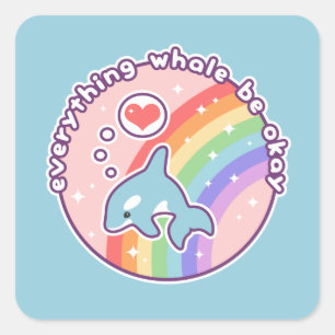 Cute Rainbow Whale Vierkante Sticker