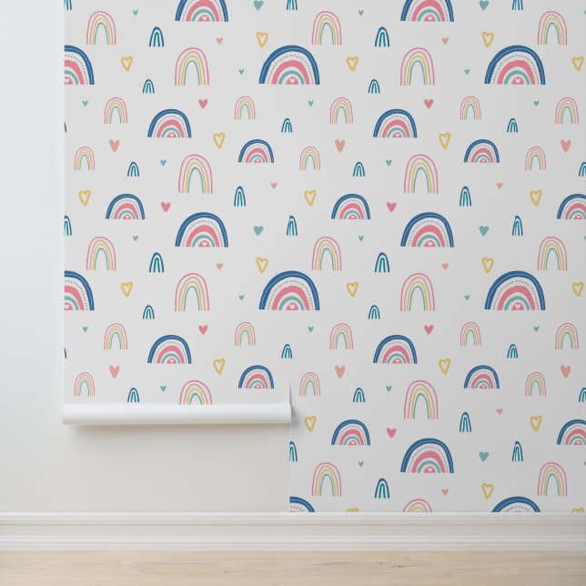 Cute Rainbows & Hearts Pattern Behang (Applicatie)