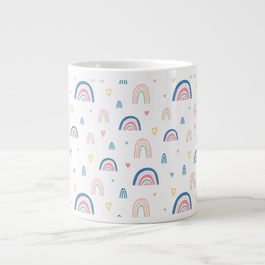 Cute Rainbows & Hearts Pattern Extra Grote Beker (Voorkant)