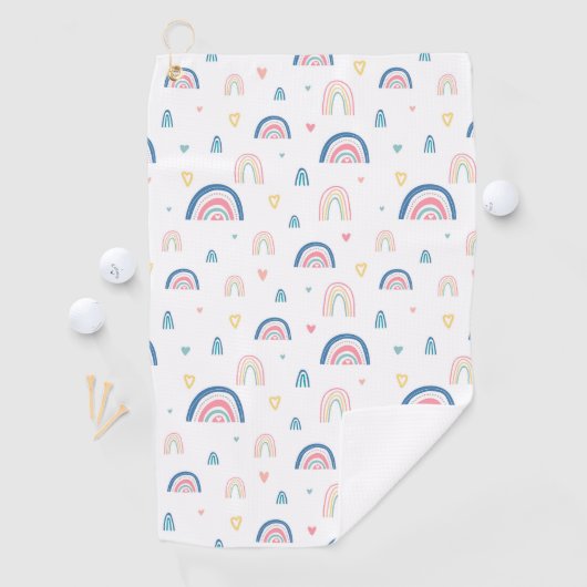 Cute Rainbows & Hearts Pattern Golfhanddoek (Insitu)