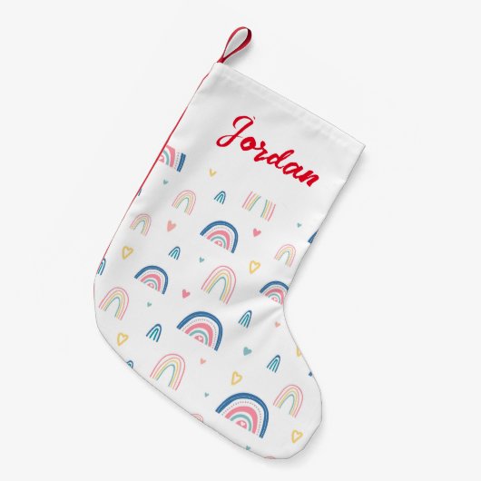 Cute Rainbows & Hearts Pattern Kleine Kerstsok (Voorkant (Hangend))