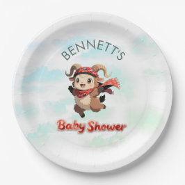 Cute Ram Winter Baby Shower Paper Plate Papieren Bordje