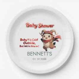 Cute Ram Winter Baby Shower Paper Plate Papieren Bordje