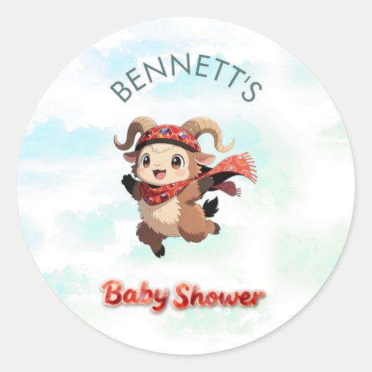 Cute Ram Winter Baby Shower Round Sticker (Devant)