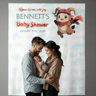 Cute Ram Winter Baby Shower Tapestry Wandkleed