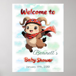 Cute Ram Winter Baby Shower Welcome Sign Poster