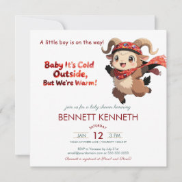 Cute Ram Winter Boy Baby Shower Invitation Save The Date