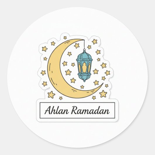 Cute Ramadan Moon and Lantern Sticker - Ahlan Rama (Devant)