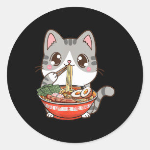 Cute Ramen Cat Kawaii Anime Japanse voedseljongen  Ronde Sticker