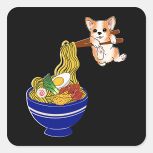Cute Ramen Corgi Dog Vierkante Sticker