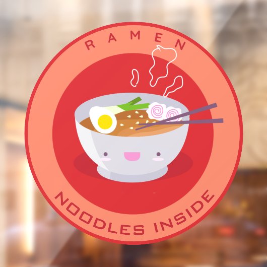 Cute Ramen Noodles Inside Restaurant Advert 3 Raamsticker (Vel 2)