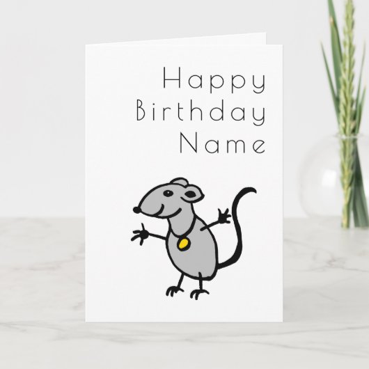 Cute Rat Funny Cartoon Art Deco Birthday Kaart (Voorkant)