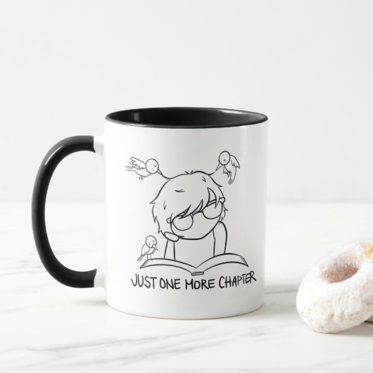 Cute Reader Reading with Birds Two-Toned Mok (Met donut)