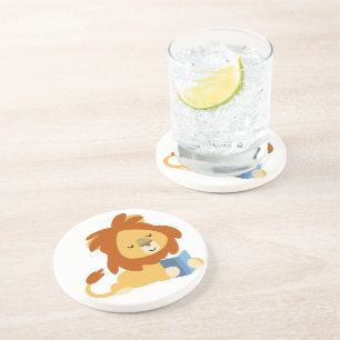 Cute Reading Cartoon Lion Onderzetter