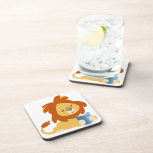 Cute Reading Cartoon Lion Onderzetters Set