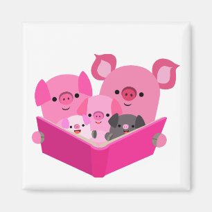 Cute Reading Cartoon Pig Family Magnet Magneet