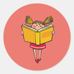 Cute reading meisje ronde sticker