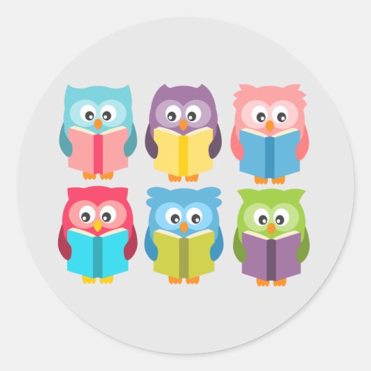 Cute reading owls ronde sticker (Voorkant)