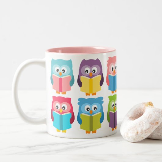 Cute reading owls tweekleurige koffiemok (Met donut)