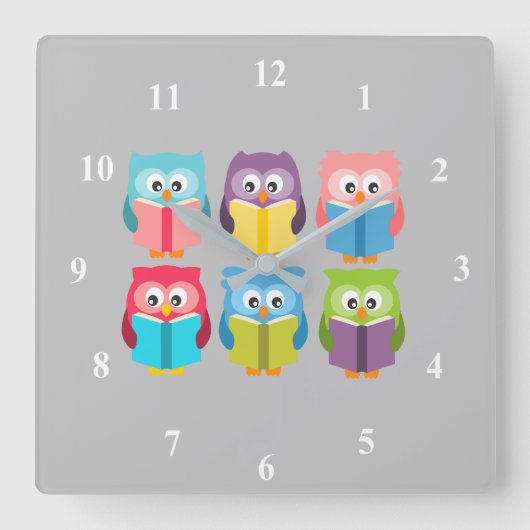 Cute reading owls vierkante klok (Voorkant)