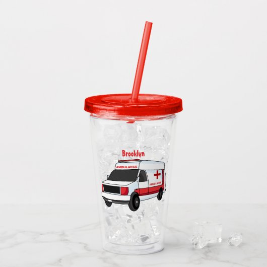 Cute red ambulance van cartoon acryl drinkbeker (Achterkant ijs)