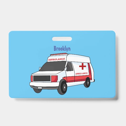 Cute red ambulance van cartoon badge (Front)