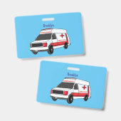 Cute red ambulance van cartoon badge (Front & Back)