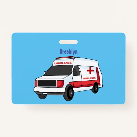 Cute red ambulance van cartoon badge (Voorkant)