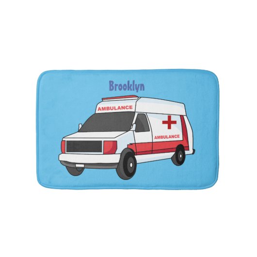 Cute red ambulance van cartoon badmat (Voorkant)