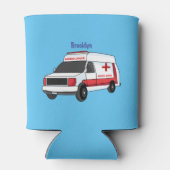 Cute red ambulance van cartoon blikjeskoeler (Achterkant)