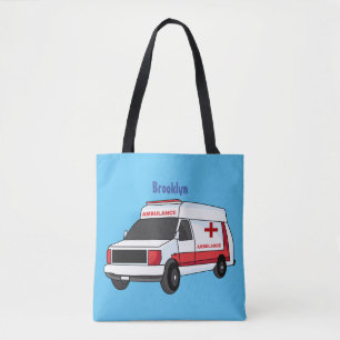 Cute red ambulance van cartoon draagtas