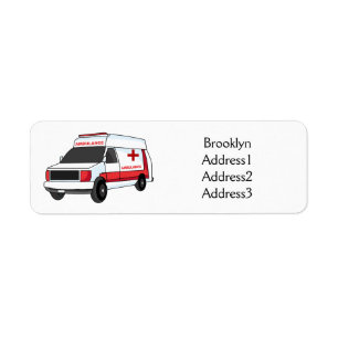 Cute red ambulance van cartoon etiket