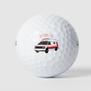 Cute red ambulance van cartoon golfballen