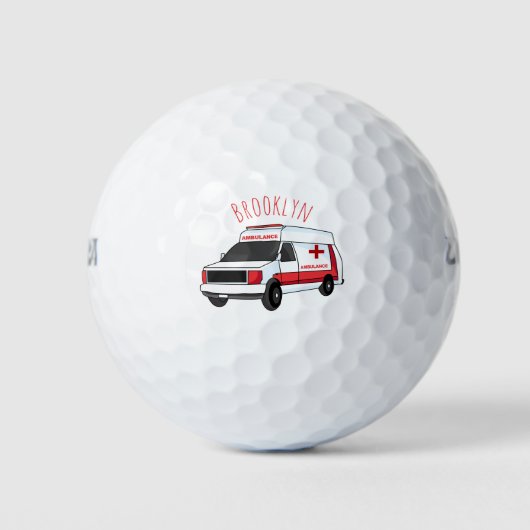 Cute red ambulance van cartoon golfballen (Voorkant)