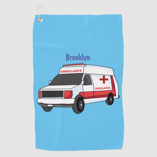 Cute red ambulance van cartoon golfhanddoek (Voorkant)