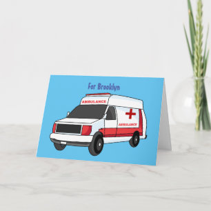 Cute red ambulance van cartoon kaart