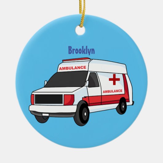 Cute red ambulance van cartoon keramisch ornament (Voorkant)