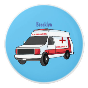 Cute red ambulance van cartoon keramische knop