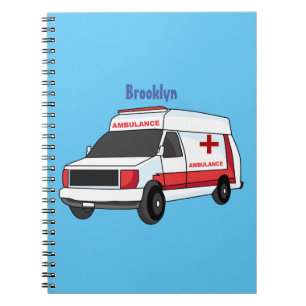Cute red ambulance van cartoon notitieboek
