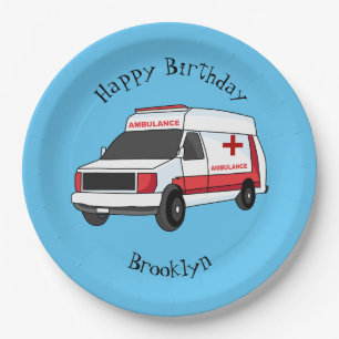Cute red ambulance van cartoon papieren bordje