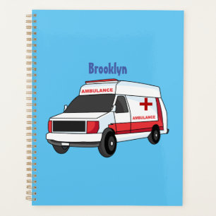 Cute red ambulance van cartoon planner