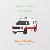 Cute red ambulance van cartoon raamsticker (Vel)