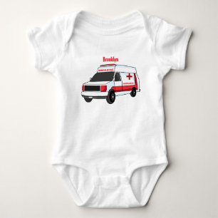 Cute red ambulance van cartoon romper